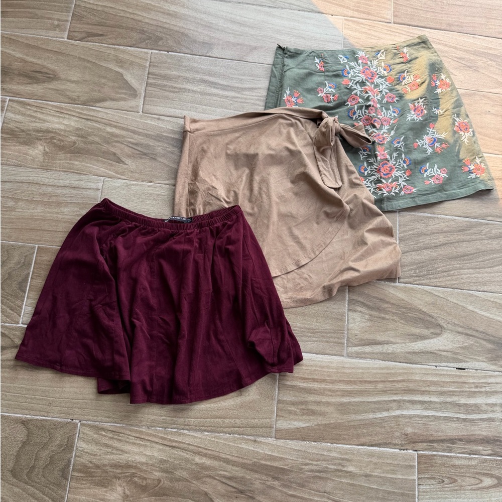 Floral Green, Tan, and Burgundy Skirt Set
